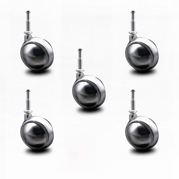 2.5 Inch Bright Chrome Metal Ball Caster - Grip Neck Stem - SCC, 5PK